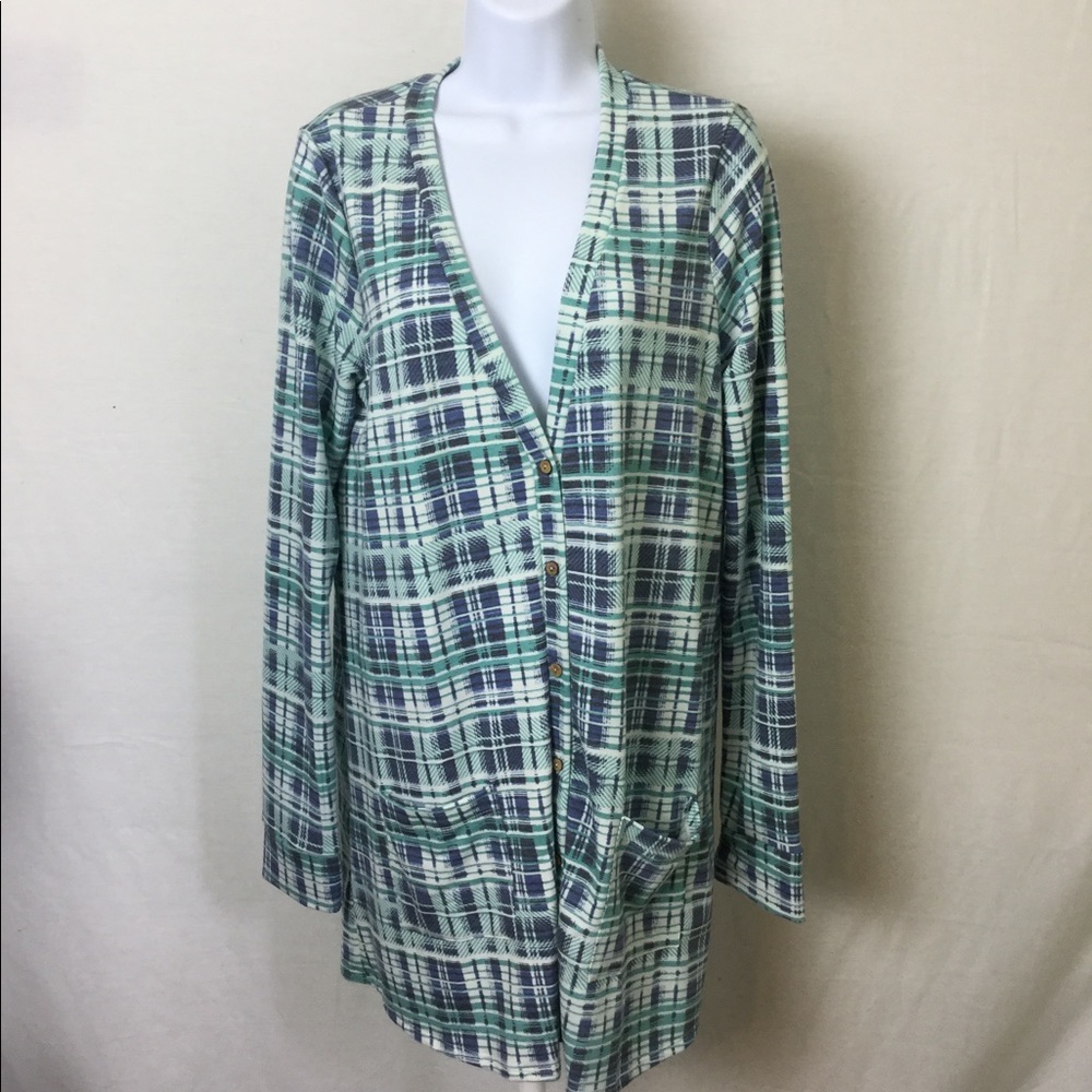 Agnes & Dora essential cardigan Teal plaid L